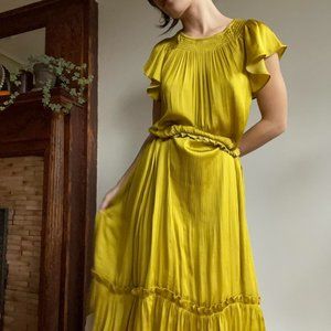 Current Air Chartreuse/Yellow/Green Silk Dress